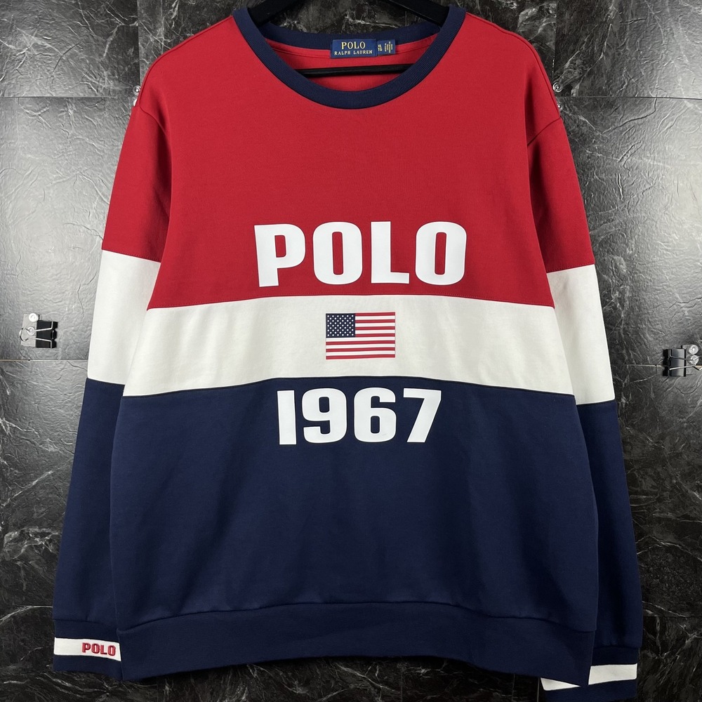 Polo Ralph Lauren Men's Color Block USA Flag Knit Sweatshirt XL